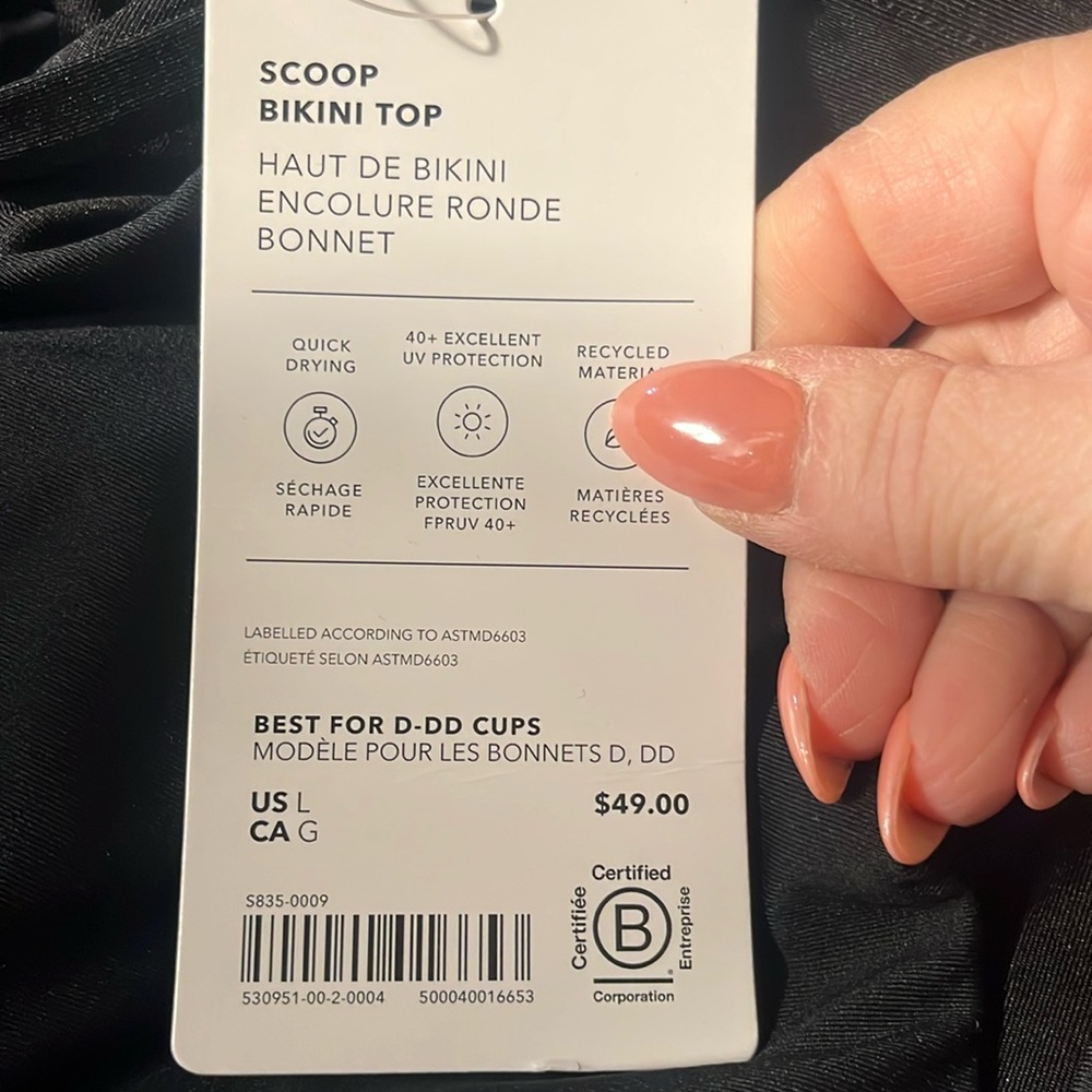 NWT-Athleta Black Scoop Bikini Top, D-DD Large - Picture 5 of 5